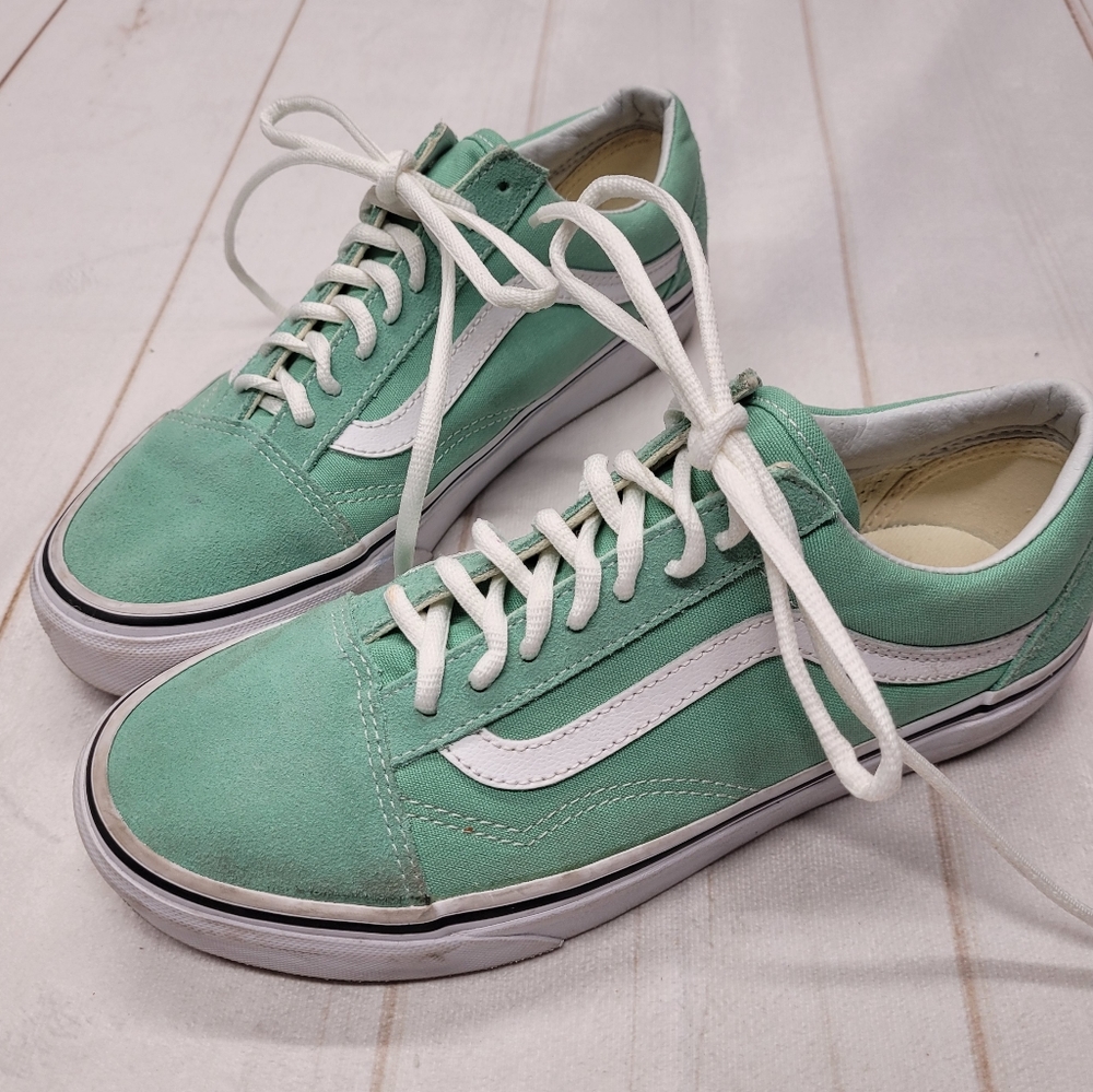 Vans Mint Green Low Top Sneakers with White Stripe